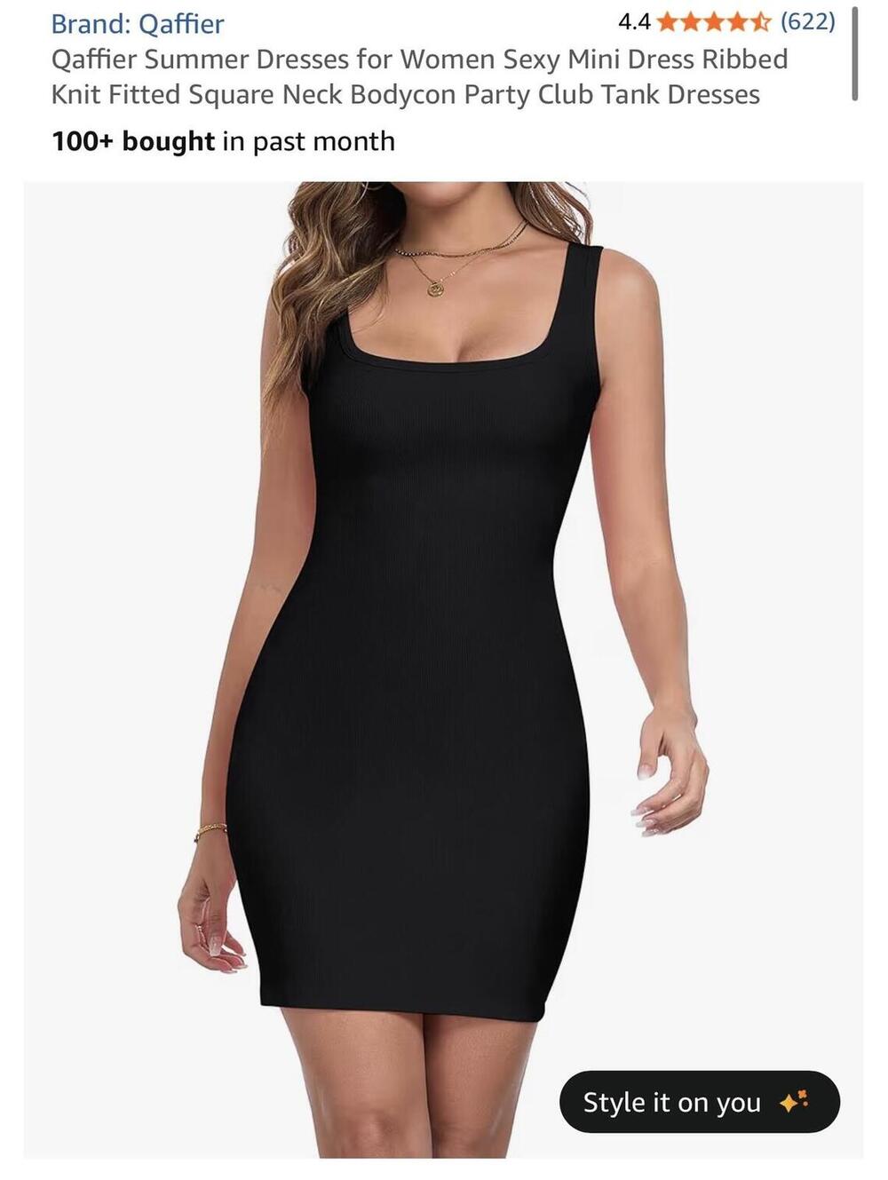 Qaffier Women's Square Neck Bodycon Mini Dress Size Large
